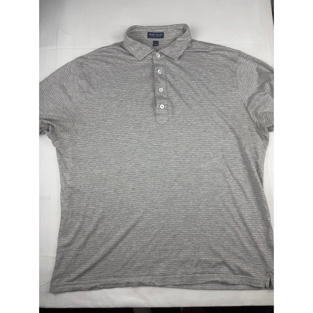 Peter Millar Polo Shirt Size L Grey Crown Crafted Short Sleeve 4-Button Melange